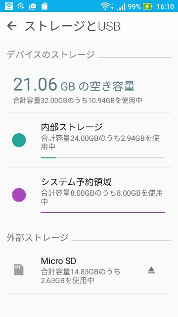 Zenfone 3の初期ストレージ